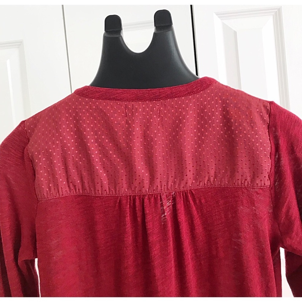 Lucky Brand Burgundy Pin-Tuck Henley Top | Size S - Picture 4 of 6